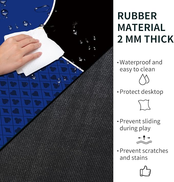 nuveti 24/31/39/47/55/63 inch Square Foldable 6-Player Texas Poker Card Tabletop Layout Portable Anti-Slip Rubber Board Game Mat Texas Hold'em Poker Mat for Family Game, Casino, Party