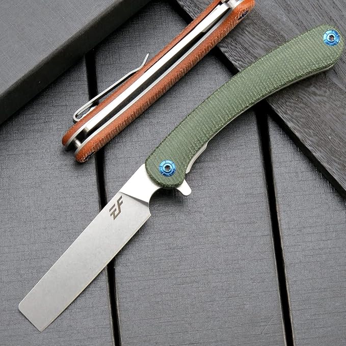 Eafengrow EF939 Folding Knife, D2 Steel Blade Micarta Handle EDC Tool Pocket Knife Folder for Working Camping(Micarta green)
