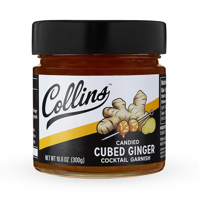 Collins Candied Ginger in Syrup for Cocktails, Gluten Free Skinny Cocktail Garnish for Whiskey, Rum, Martini, Mojito, Gin, Moscow Mule, Tea, Desserts, Baking, Home Bar, 10.6 oz, Set of 1
