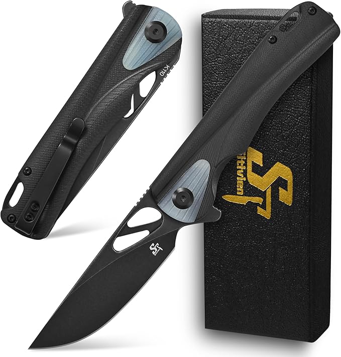 Sitivien ST165 Folding Knife,K110 Steel Blade with G10 Handle EDC Tool Knife Pocket Knife for Outdoor Camping,Hiking,Fishing(Black)