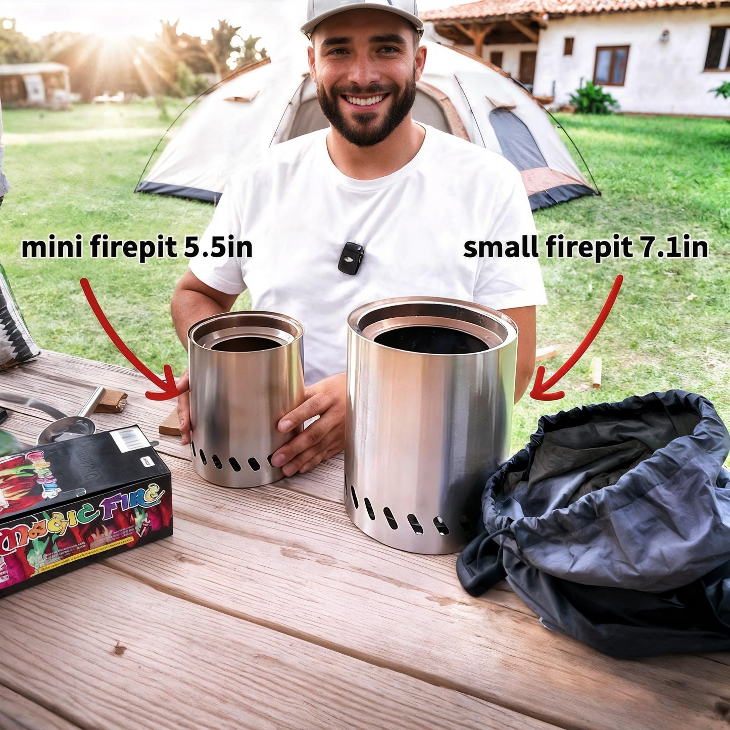 HGD Tabletop Fire Pit, Smokeless Firepit Outdoor, Mini Fire Pit for with Carry Bag for Camping