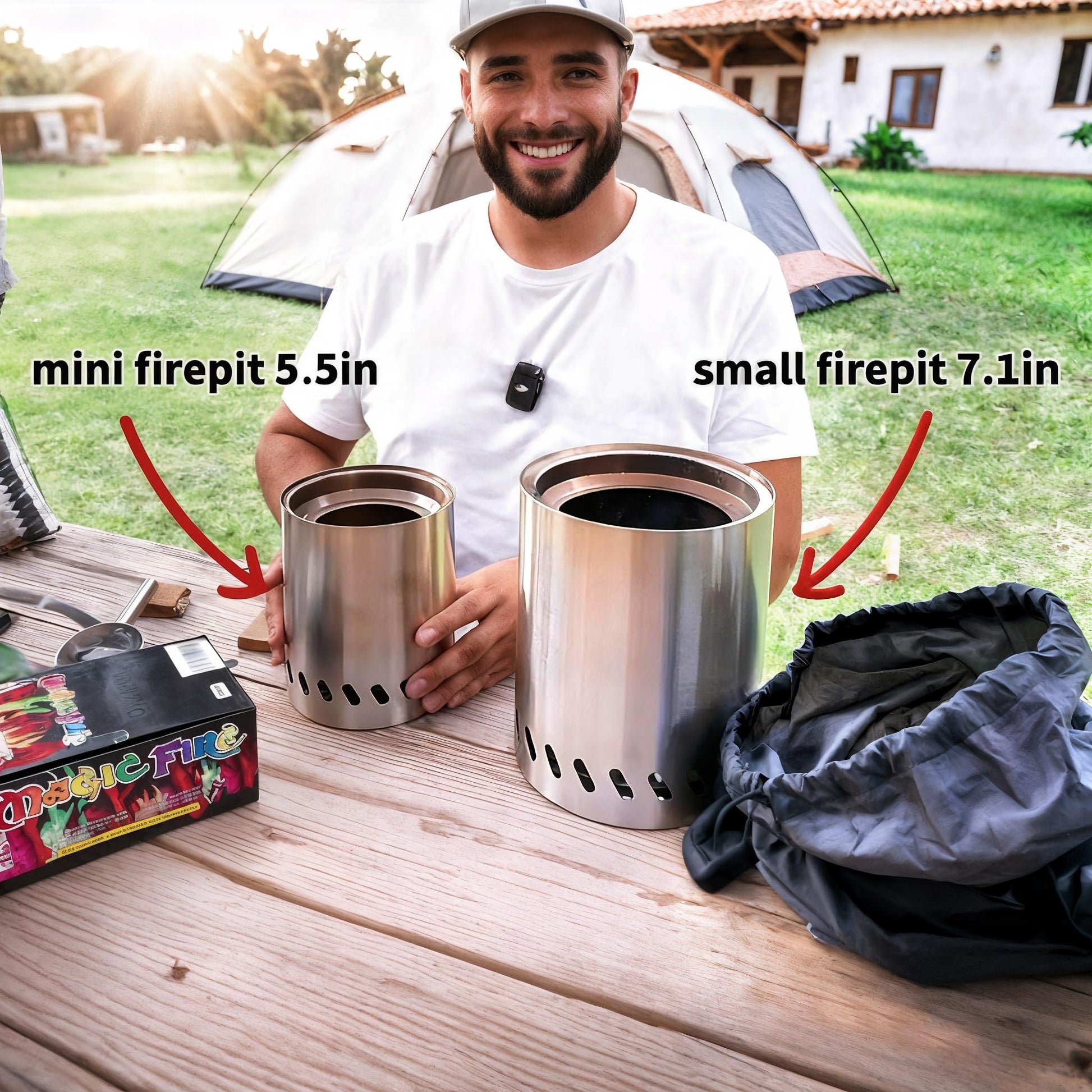 HGD Tabletop Fire Pit, Smokeless Firepit Outdoor, Mini Fire Pit for with Carry Bag for Camping