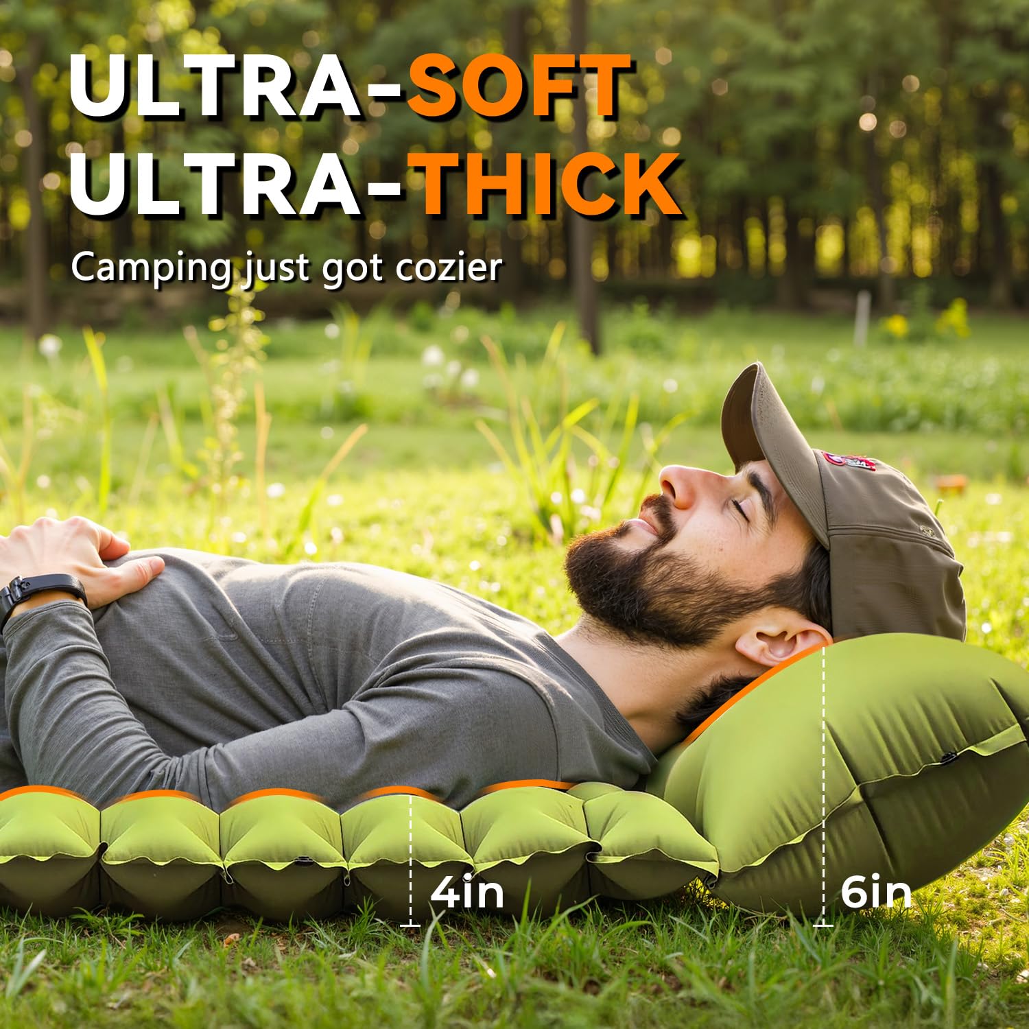 RusChic Sleeping Pad for Camping, Built-in Foot Pump with Pillow