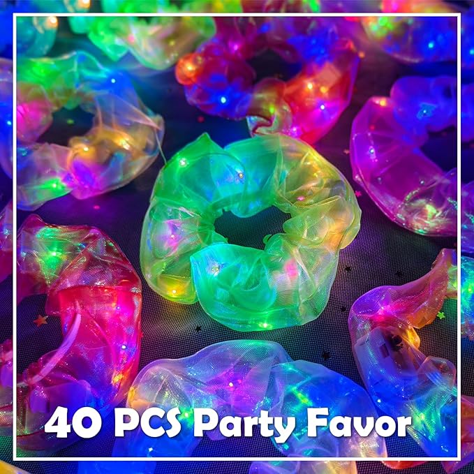 40 PCS Light up Scrunchies, 3 Glow Mode, LED Hair Accessories for Women, Glow in the Dark Party Supply for Festival Rave Slumber Party