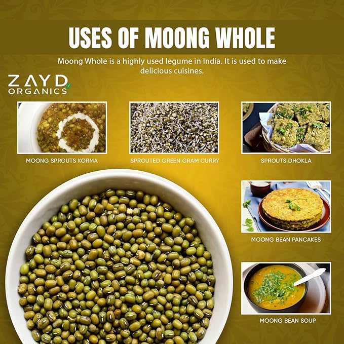 Zayd Organics Moong Whole 1.75lbs (800g) Green Mung Beans