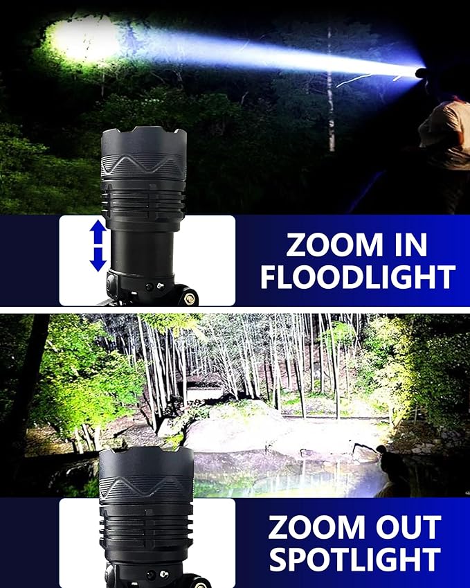 Rechargeable Headlamp, 100,000LM Bright HeadLamp, 40H Runtime Weatherproof LED Headlight, 90° Adjustable Zoom Headlights for Forehead, Hiking Camping Headlamps for Adults