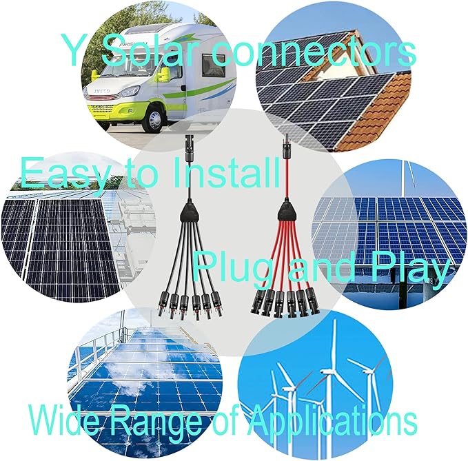 Y Solar Connector 1 to 6 Solar Y Branch Parallel Cable,Solar 1-6 Male Female Connector Adapter,10AWG 45A,Waterproof IP68 30CM Cable,for Solar Panels,Solar Cells,1 Pair.(Y 1-6)