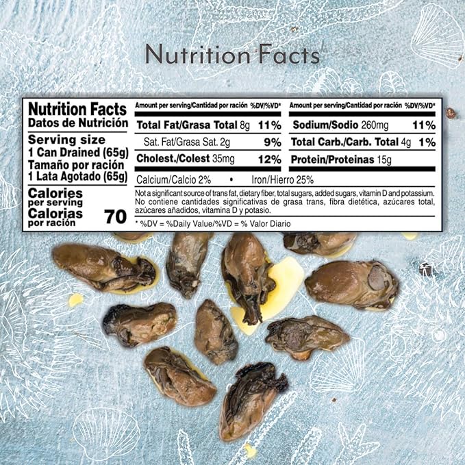 Roland Foods Petite Premium Smoked Oysters in Oil, Wild Caught, 3 Ounce Tin, Pack of 10