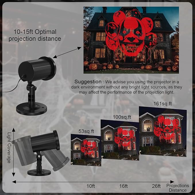 Halloween Projector Outdoor Lights, Red Skull Face Pattens LED Halloween Window Projector, Waterproof Holiday Projection Lights for Bedroom, Spotlight Landscape Decorations for Patio Garden