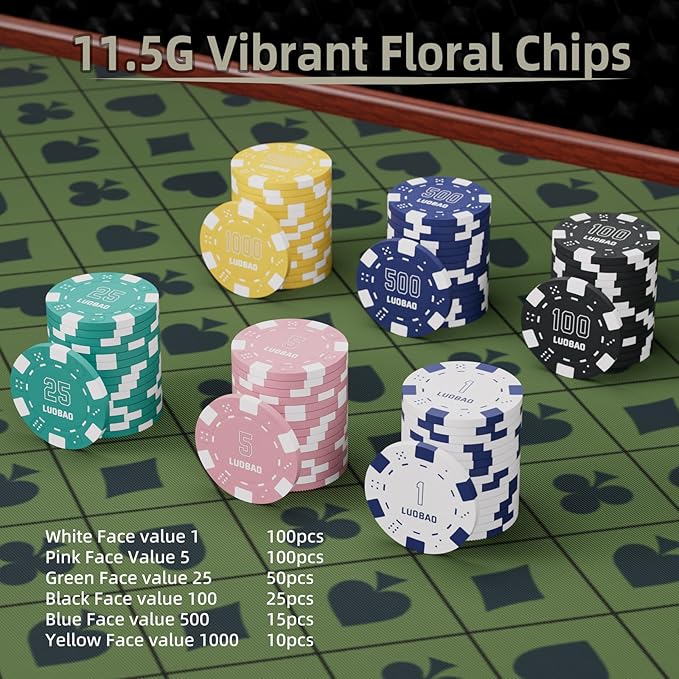 300pc Poker Sets with case Numbered Poker chip Set with denominations Values Casino Chips for