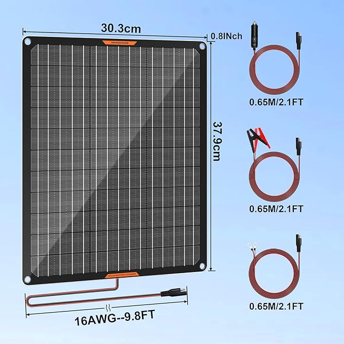 20W 12V Solar Battery Trickle Charger Maintainer Portable Waterproof Power Solar Panel Trickle Charging Kit for Car Automotive Motorcycle Boat Marine Snowmobile Watercraft RV
