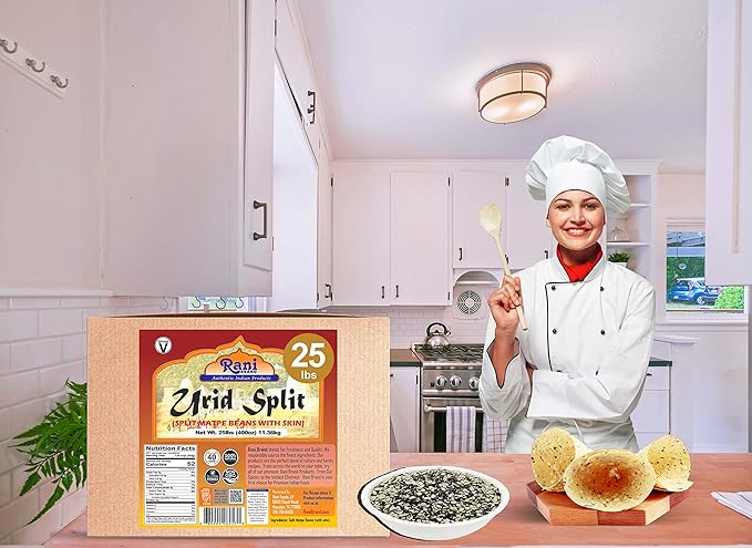 Rani Urid/Urad Split Chilka (Split Matpe Beans with Skin) Indian Lentils 400oz (25lbs) 11.36kg Bulk Box ~ All Natural | Gluten Friendly | Non-GMO | Kosher | Vegan | Indian Origin