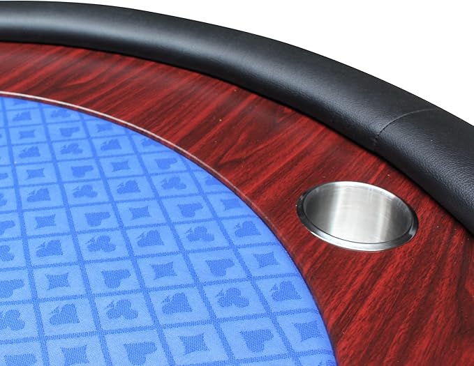 Poker Table 96 inches Light Series for 10 Player Games with Cup Holders Wooden Racetrack Felt Foldable Legs, Blue