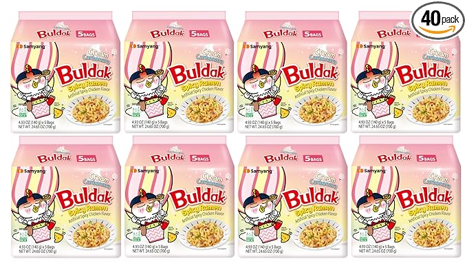 KF GOODIES Korean Ramen Variety Pack Gift Box (40 Count) – Spicy Buldak Noodle Assortment for Birthdays, College Care Packages, Office Snacks, and Gift Baskets