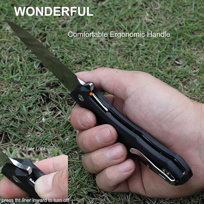 Ruike EDC Pocket Knife for Men,3.86 inch Big Blade,8Cr13 Stainless Steel,Liner Lock,Tactical Camping Folding Knives Belt Clip,Lightweight PA66 Handle,Small Flipper Microtech Elemental Survival Hiking Hunting Gadgets Gear Tool Womens Dad Father Gift