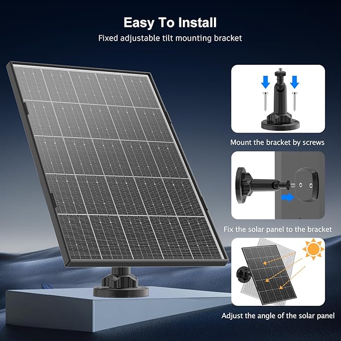 8W Solar Panel for Security Camera, Micro USB & USB-C Port Security Camera Solar Panel, IP65 Waterproof & 9.8FT Cable & High Conversion Rates Solar Panels for Cameras with Rechargeable Battery