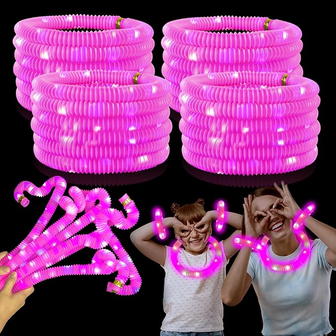24 PCS Pink Glow Sticks Party Favors for Kids, Light Up Necklaces Bracelets Accessories for Toddlers,Halloween Birthday Party Basket Goodie Bag Stuffers Fillers,Treats Prizes Toys Gifts for Boys Girls