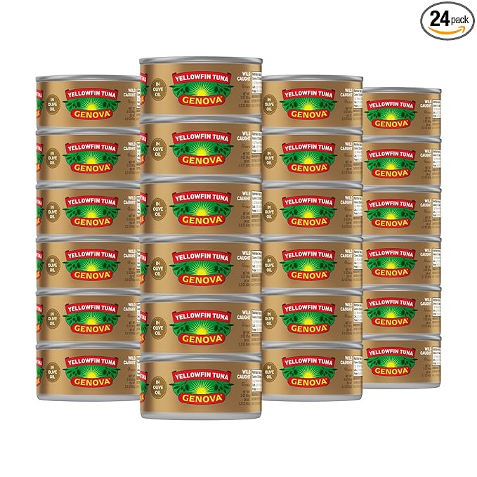 Genova Premium Yellowfin Tuna in Olive Oil, 3 Ounce Cans, 24-Pack ??Nutrient Rich, High Protein Canned Tuna Fish - Delicious, Easy, Nutritious Ready to Eat Meals