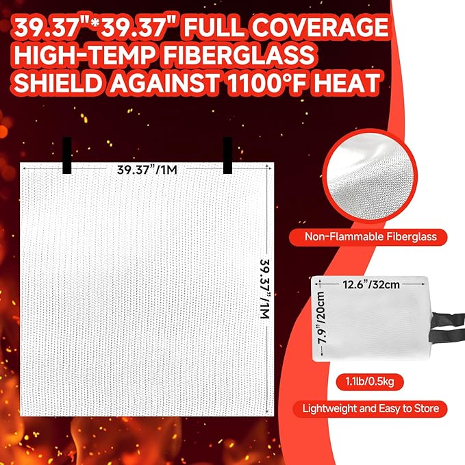 36 Packs Fire Blanket – 39.37x39.37 Inches, 1100℉ Heat Resistant, Emergency Fire Suppression Blanket for Kitchen, Home, Car, Camping – Easy to Use, Non-Toxic, Reusable, Compact & Lightweight
