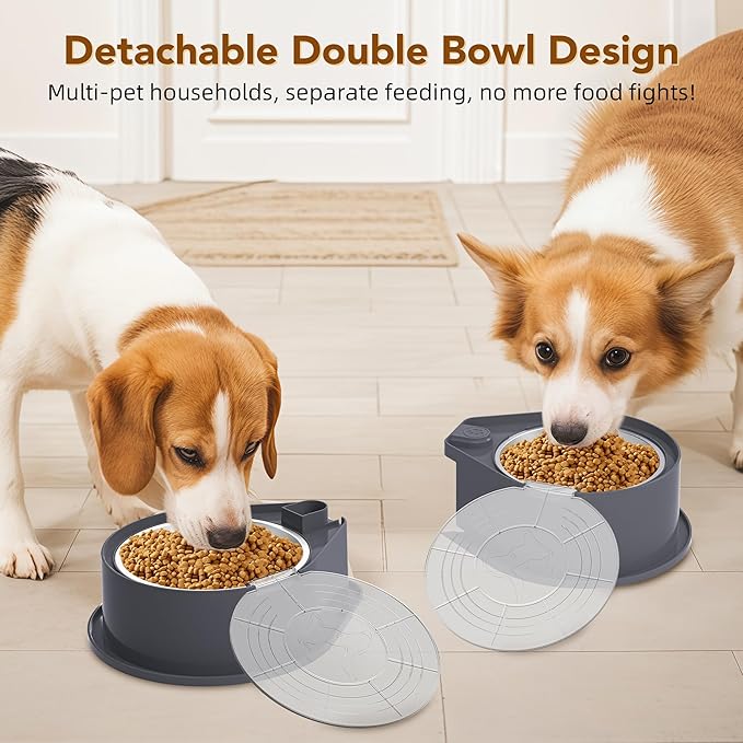 Stainless Steel Dog Bowl Set with Lids, 304 Metal Dual Food & Water Bowls for Dogs & Cats, Foldable Pet Feeder with Cover Keeps Food Fresh, Anti-Skid Dog Dish for Small/Medium/Large Pets