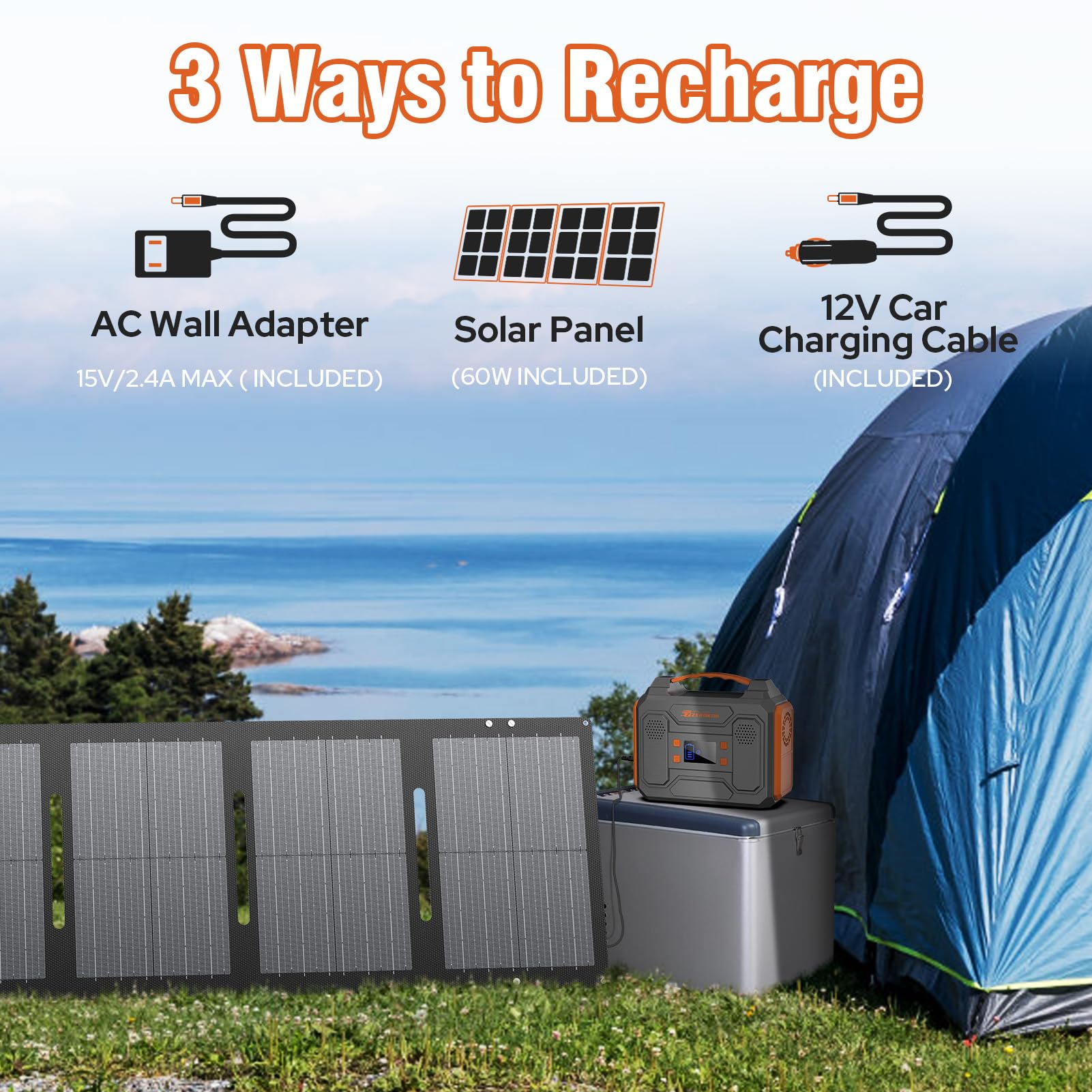 Portable Solar Generator 300W Portable Power Station with 60W Solar Panel