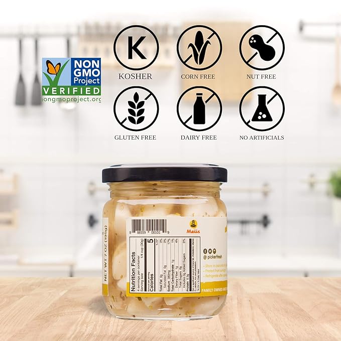 Pickerfresh Pickled Garlic | Gourmet Garlic Cloves | Simple Ingredients | Non-GMO, Gluten Free & No Artificial Color | 7 oz (6 Pack)