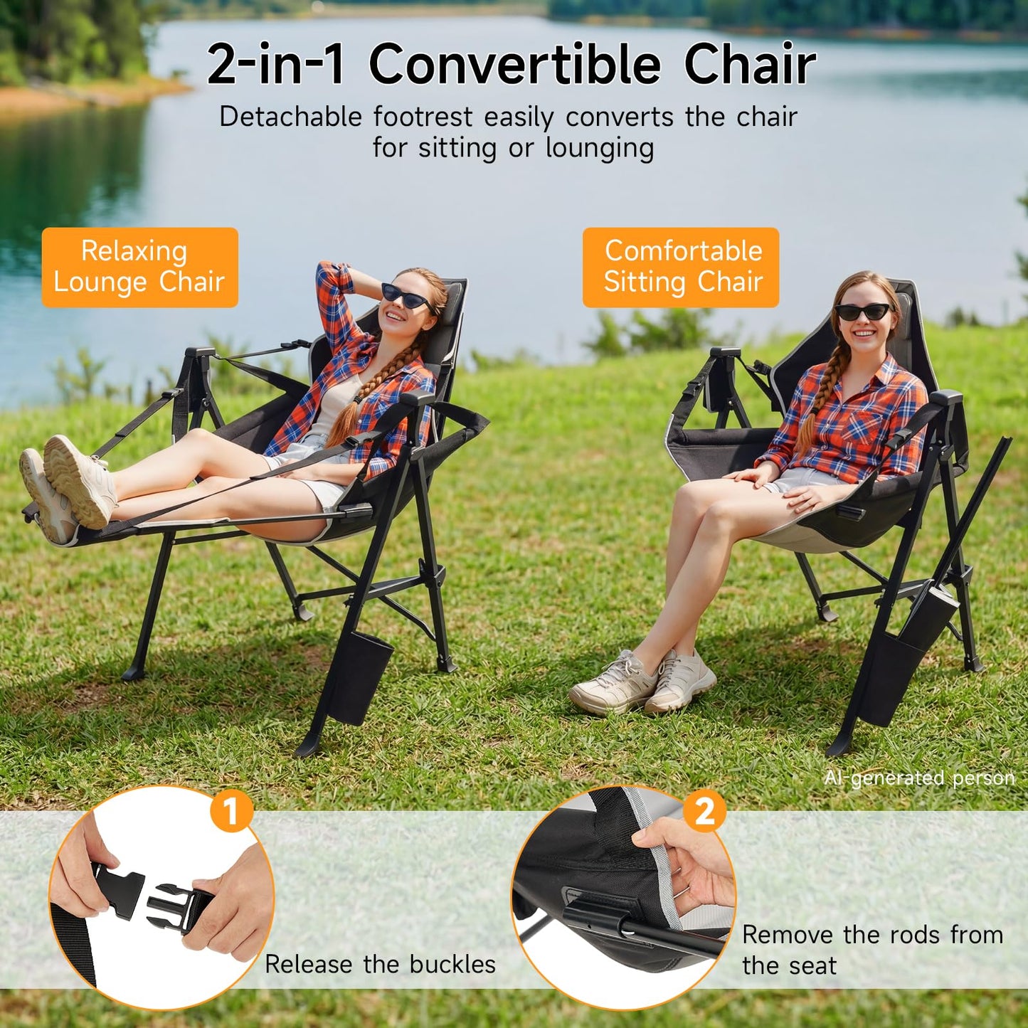 Dovov Hammock Camping Chair with Removable Footrest, 400lbs Heavy Duty Portable Swing Chair Outdoor