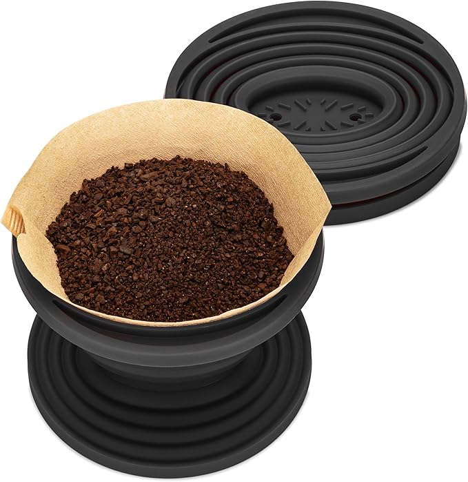 COLETTI Sierra Camping Pour Over Coffee Dripper — Collapsible Pour Over Coffee Dripper — Includes Pack of Paper Filters [Black, Pack of 2]