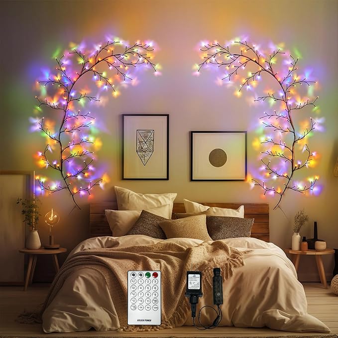 Enchanted Willow Vine Lights for Home Decor with 160LEDs, 8.2FT Voice-Activated Wall Decoration Light, Support Warm Light Mode and Color Light Mode Gradient Switch (Brown)(1PCS)