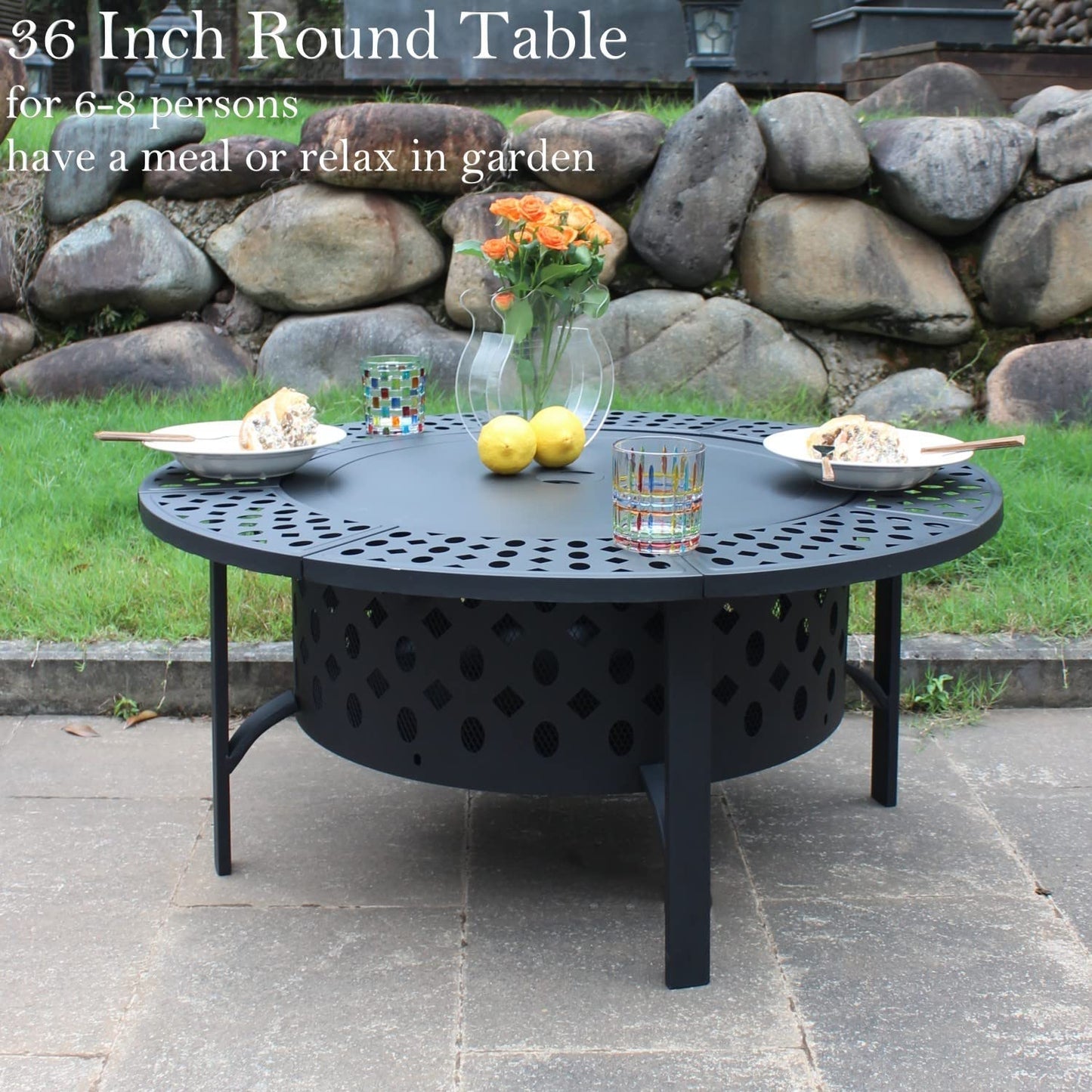 OutVue 36 Inch Fire Pit with 2 Grills,Wood Burning Fire Pits for Outside