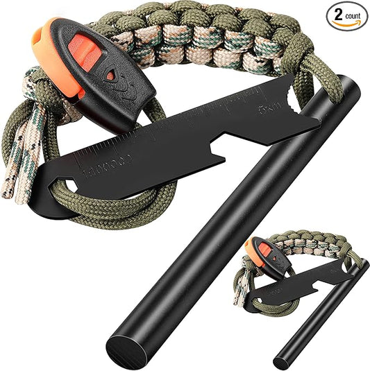 Survival Fire Starter, 4 Inch Ferro Rod, Flint Fire Starters for Hiking and Camping, Flint and Steel Survival Tool with Paracord and Emerge