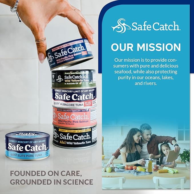 Safe Catch Canned Lowest Mercury Limit Albacore Tuna Fish No Salt Added, Wild Caught, Gluten-Free, Kosher, Whole30 Approved, Keto, 5oz Can, 12-Pack