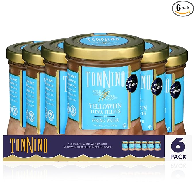 Tonnino Tuna Fish Yellowfin Pole&Line - Spring Water ??Pack of 6 ??Alternative to Salmon ??Protein Snacks ??Ready to Eat Meals