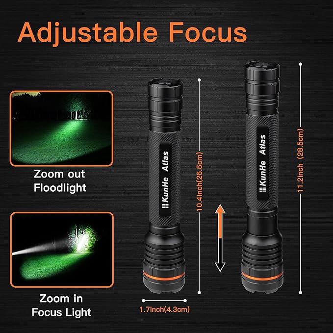 KunHe Heavy Duty 3D Cell LED Flashlights Large Aluminum Zoomable High Lumens-1200 LM Battery Powered Single Mode Flash Light- Big Flashlight for Home Emergency Power Outages Camping Car