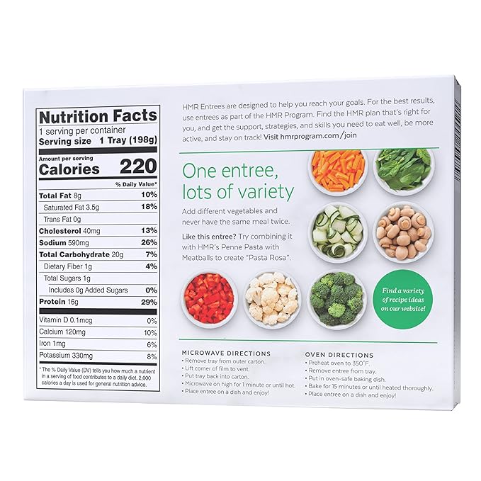 HMR Rotini Chicken Alfredo Entrée | Pre-packaged Lunch or Dinner to Support Healthy Eating | Ready to Eat | 16g of Protein | Low Calorie Food | 7oz Serving per Meal | Pack of 3