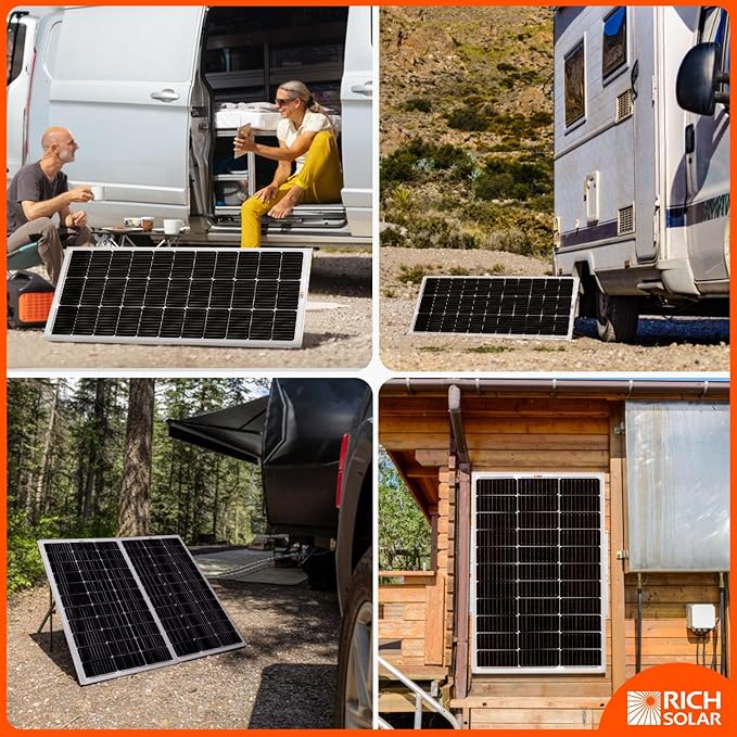 RICH SOLAR 100 Watt 12 Volt 9BB Cell Monocrystalline Solar Panel High Efficiency Solar Module Charge Battery for RV Trailer Camper Marine Off Grid