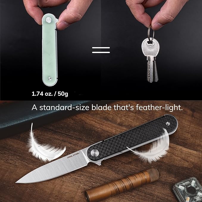 REALSTEEL IRIS Pocket Knife, Folding Knife, Flipper, Liner Lock, 2.99" 12C27 Steel Blade, Lightweight G10 Handle, 1.74oz, Deep-carry Pocket Clip, EDC Outdoor Indoor, Gifts for Men Women Camping Hiking Climbing Fishing (Coyote G10)