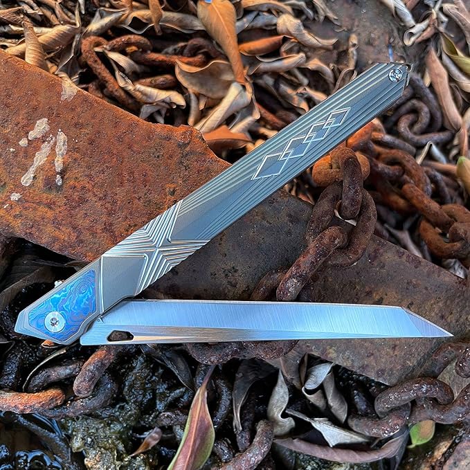 Folding Pocket Knife M390 steel folding knife with Front Flipper Opener,TC4 titanium handle with clamps Lightweight Utility Knife for Men Good for EDC Outdoor Carry