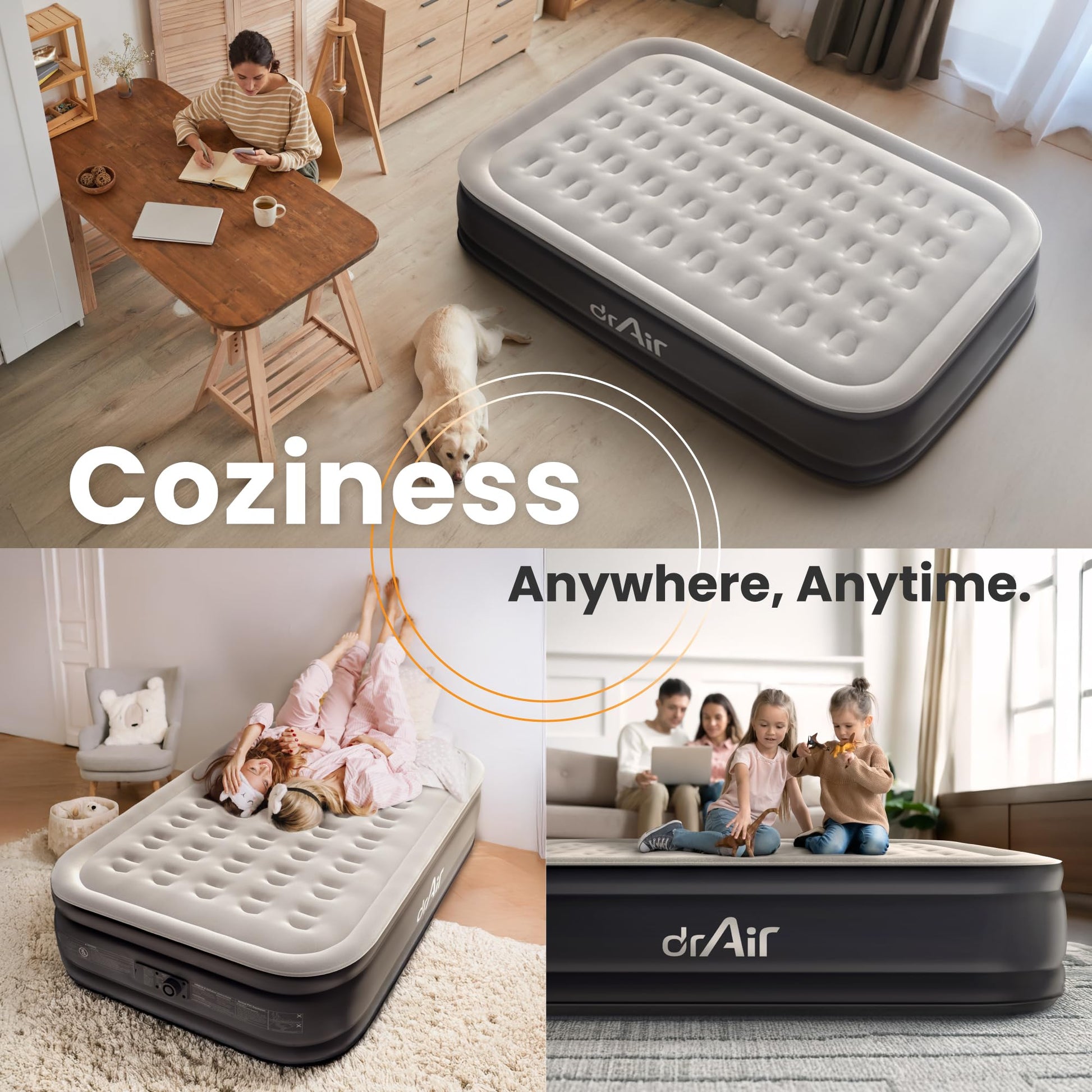 Dr. air Queen Air Mattress with Built-in Pump, 18" Raised Blow Up Mattress, 800 lbs Max Honeycomb