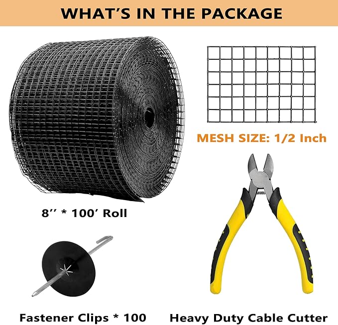 PROLEE 8 Inch X 100FT Solar Panel Bird/Critter Guard Anti-Rust with 100 Fastener Clips Rooftop Solar Panel Bird Wire Screen, Removable Without Damage