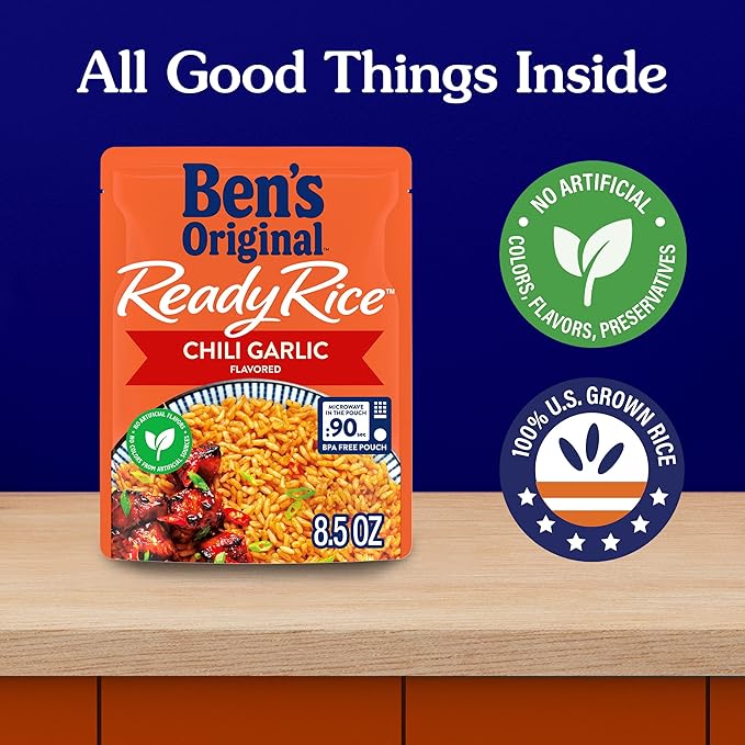 Ben?™s Original Ready Rice Chili Garlic Flavored Rice, Easy Dinner Side, 8.5 oz Pouch (Pack of 12)