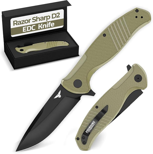 D2 Pocket Knife For Men | Tactical EDC Knife With Case 3.75" D2 Knife Steel Flipper Mens Work Pocket Knife Pocket Knives & Folding Knives EDC For Men