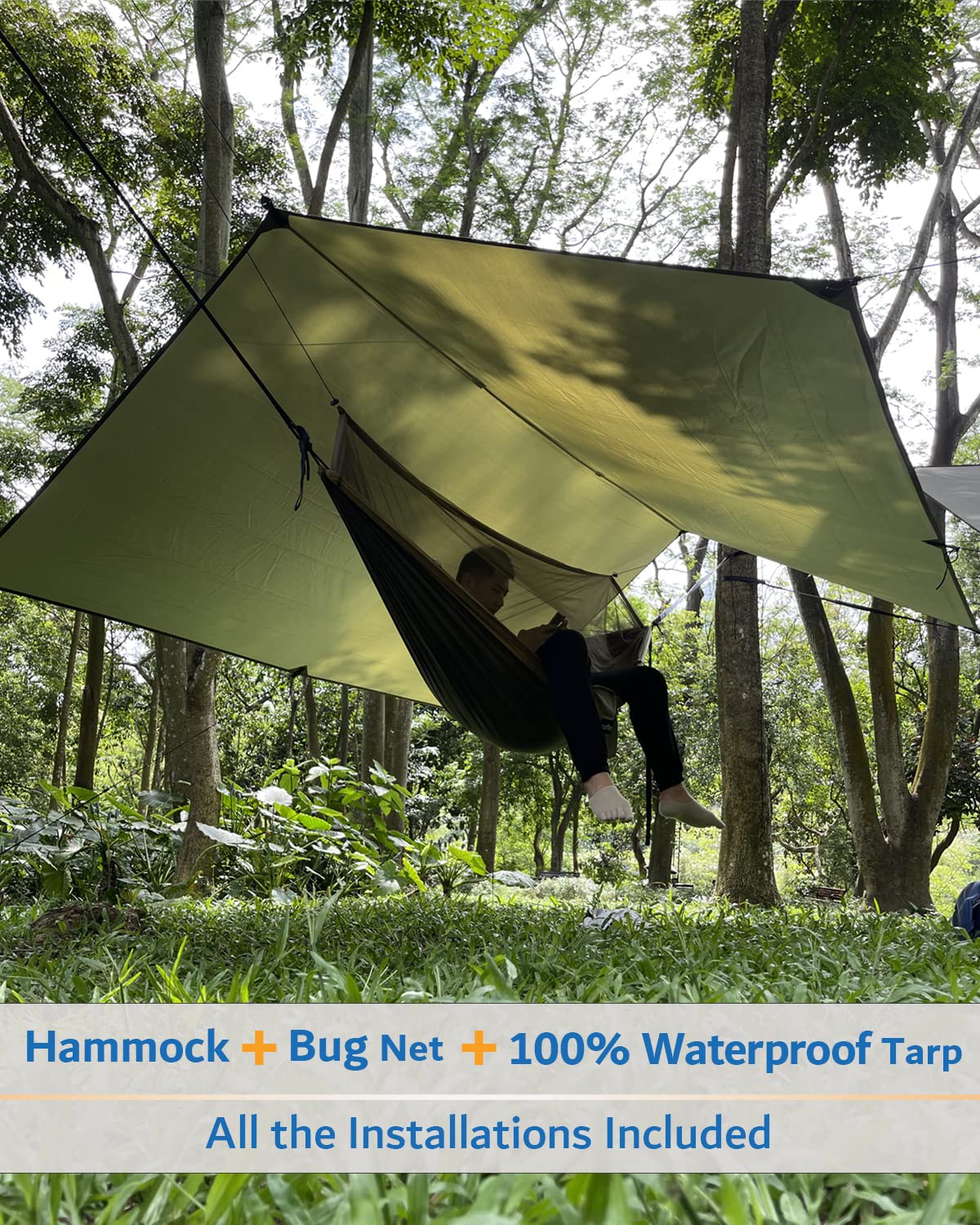 Sunyear Hammock Camping with Rain Fly Tarp and Net, Portable Camping Hammock Double Tree Hammock