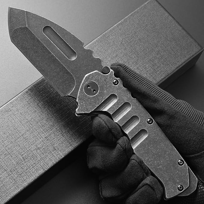 Ccanku C1137 Folding Knife, D2 Steel Blade Steel Handle EDC Tool Knife for Outdoor Camping Hiking Fishing (Steel)