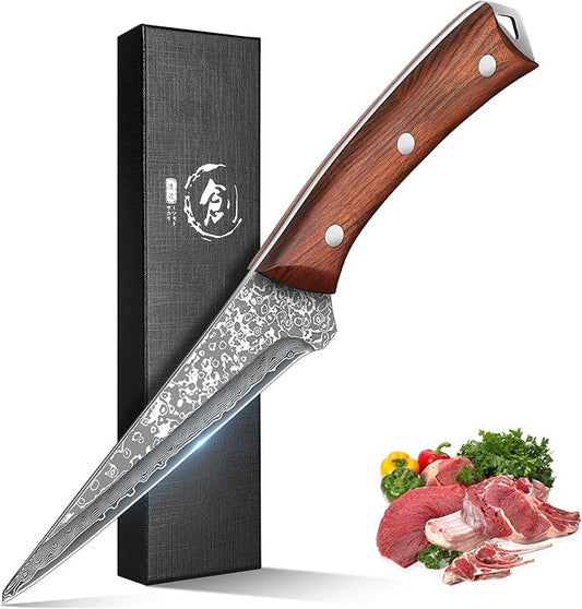 ROCOCO Boning Knife for Meat Cutting Deboning Slicing Trimming knife Fish Fillet Knife for Kitchen Camping BBQ Birthday Mothday's Day Gift 5.3"