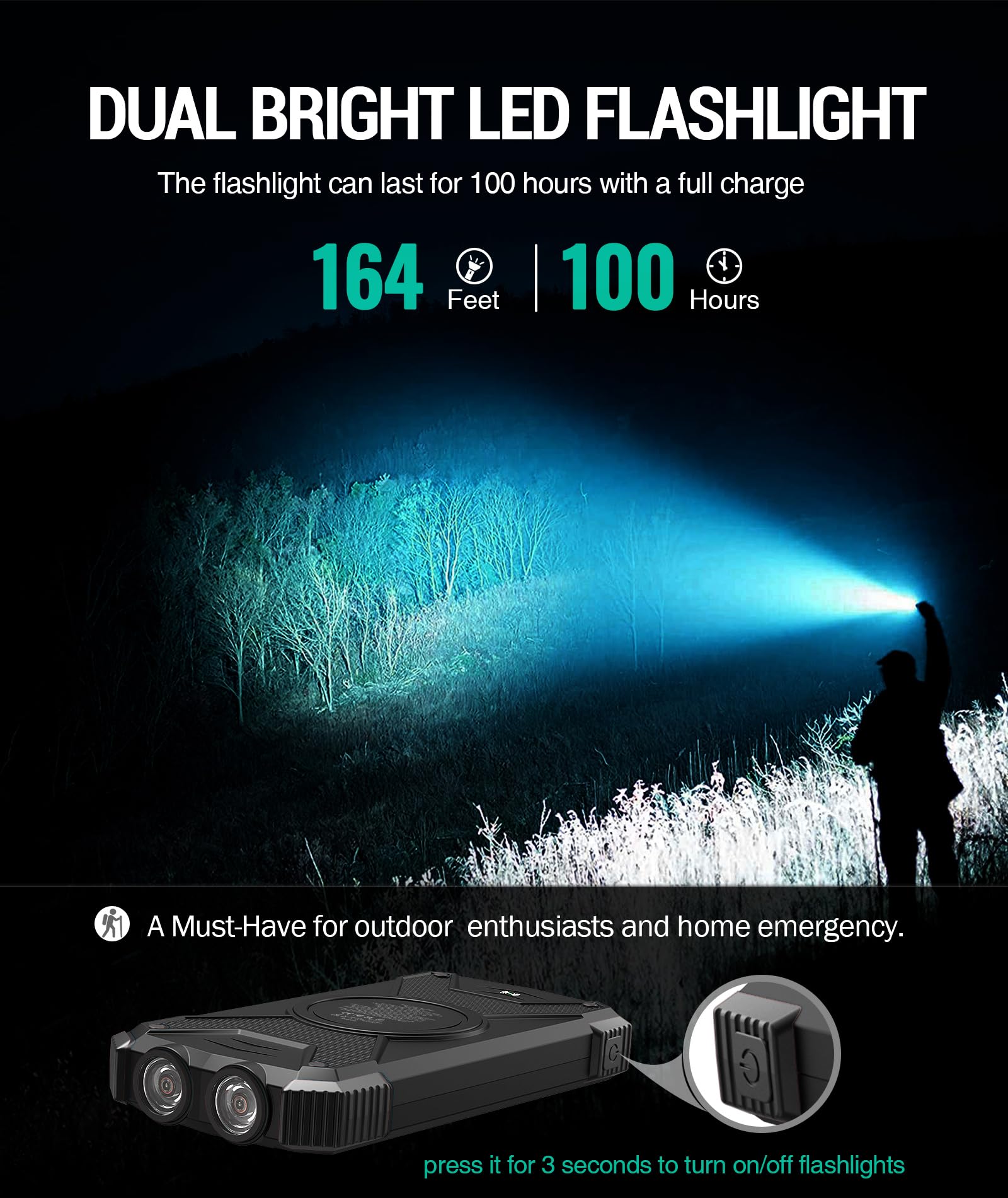 BLAVOR Solar Power Bank 10,000mAh, Portable Wireless Charger, 20W Fast Charging External Battery