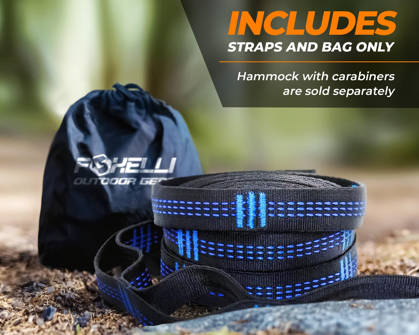 Foxelli XL Hammock Straps - Extra Long 20FT Heavy Duty No-Stretch Suspension System, 40+2 Loops