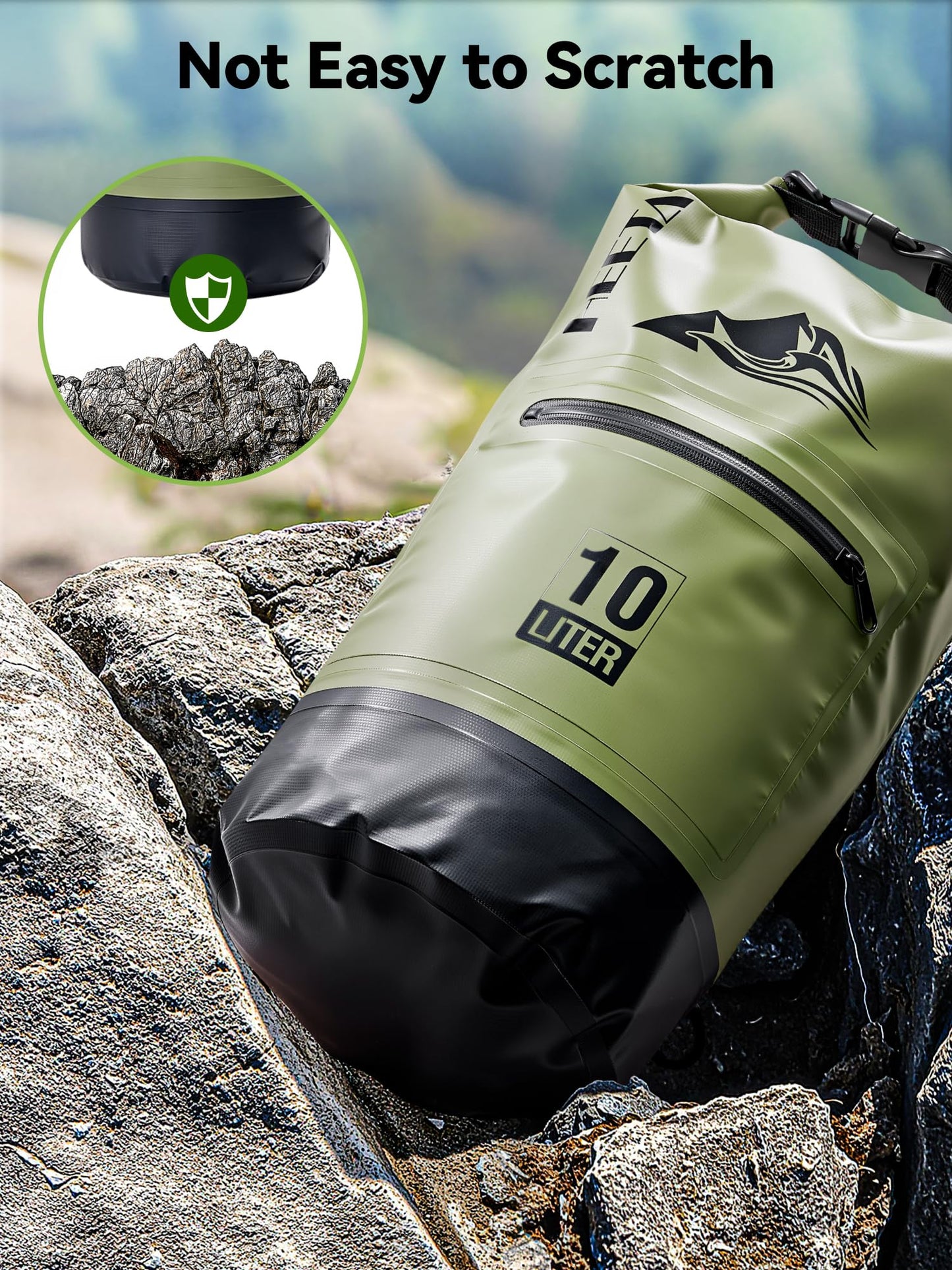 HEETA Waterproof Dry Bag Backpack with Zippered Pocket (Green, 10L)