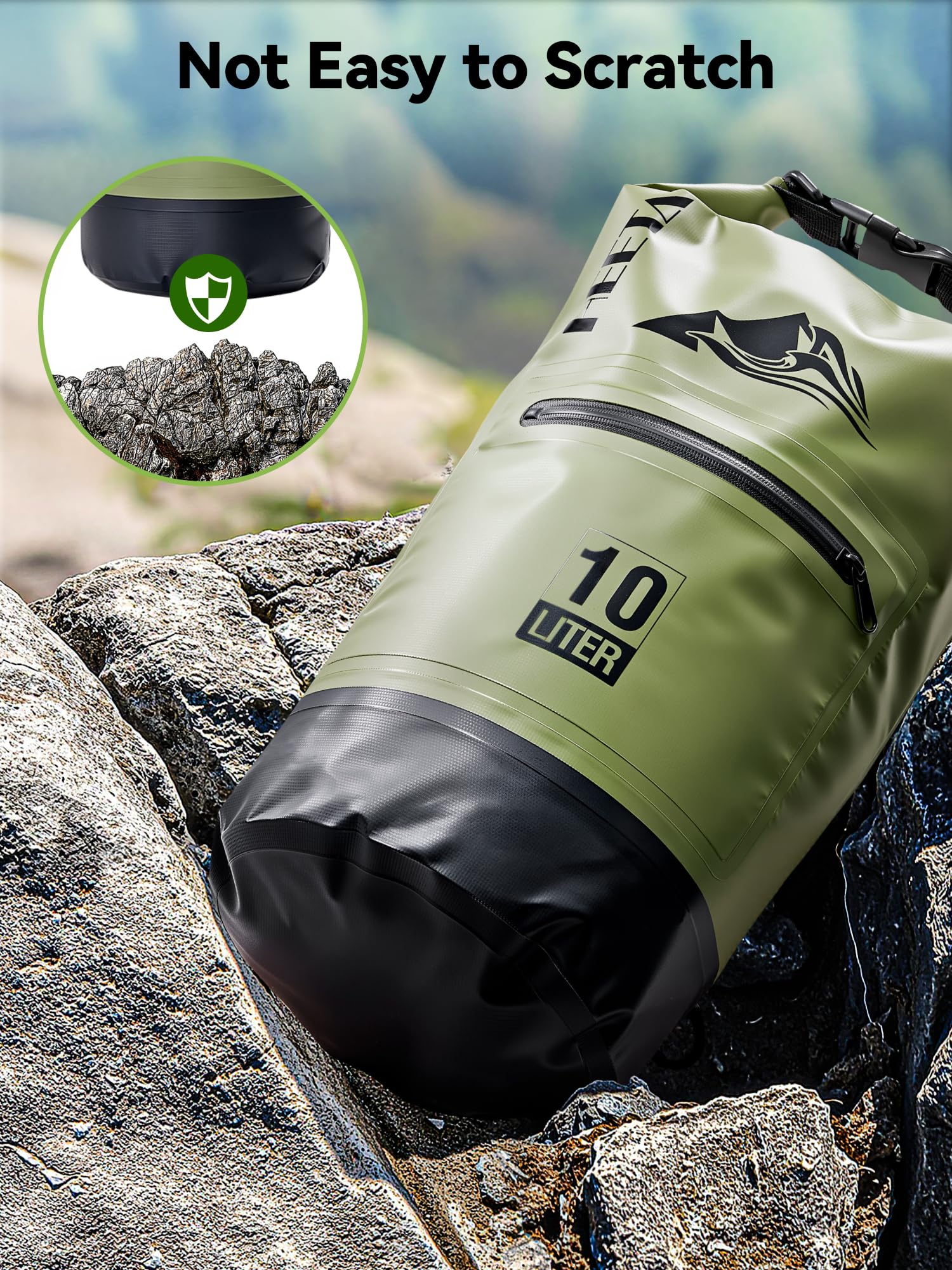HEETA Waterproof Dry Bag Backpack with Zippered Pocket (Green, 10L)