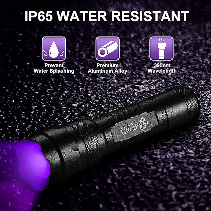 ULTRAFIRE Black Light UV Flashlight, Super Power UV 395-405 nm LED WF-502B Blacklight Flashlights for Leak Detector, Pet Urine Stain, Bed Bug Not Included Batteries